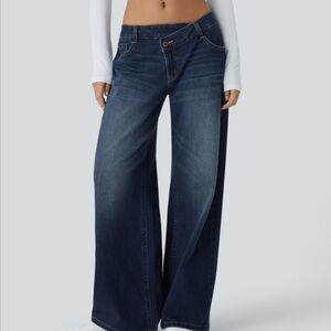 Halara flex Asymmetrical Low Rise Baggy Wide Leg Jeans Medium Tall